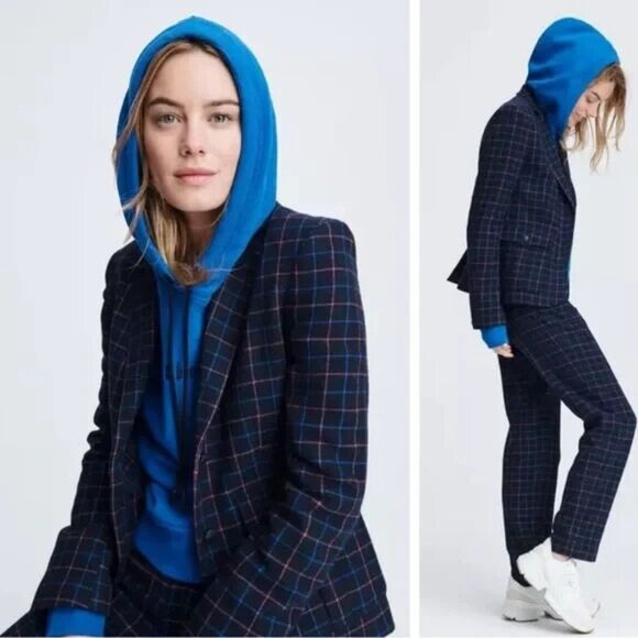Rag & Bone Nancie Wool Blazer In Navy Check - 4 - Picture 1 of 9